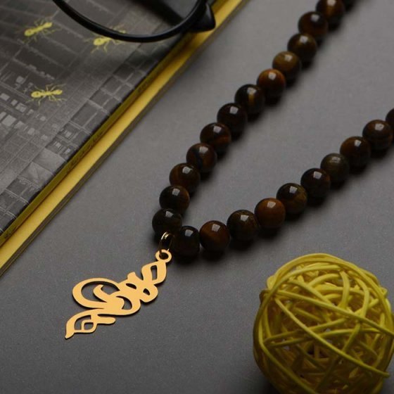 گردنبند اونیکس مردانه با طلا اسم مهبد