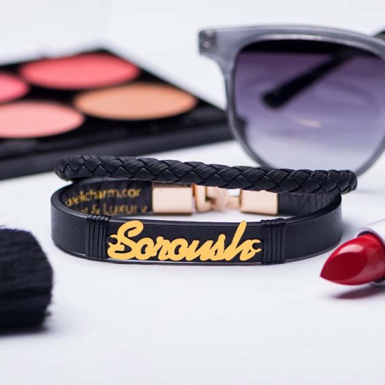 دستبند طلا چرم با اسم سروش