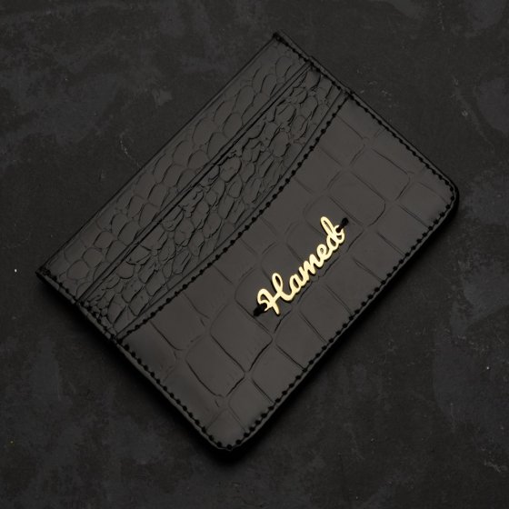 کیف کارت چرم با پلاک طلا اسم حامد