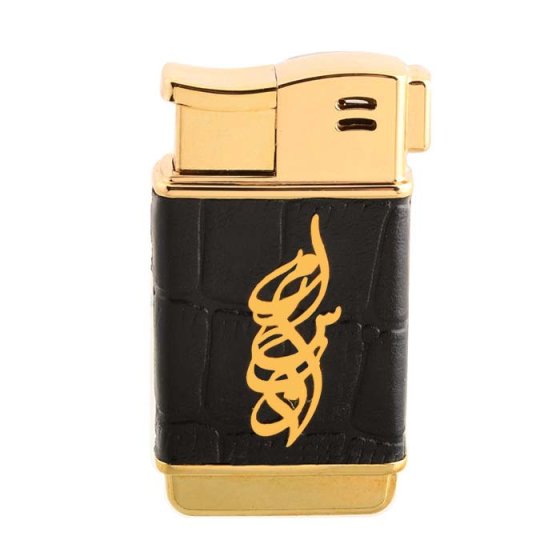 فندک چرم و طلا با پلاک اسم امیرحسین