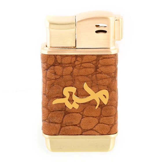 فندک چرم و طلا با پلاک اسم امیر