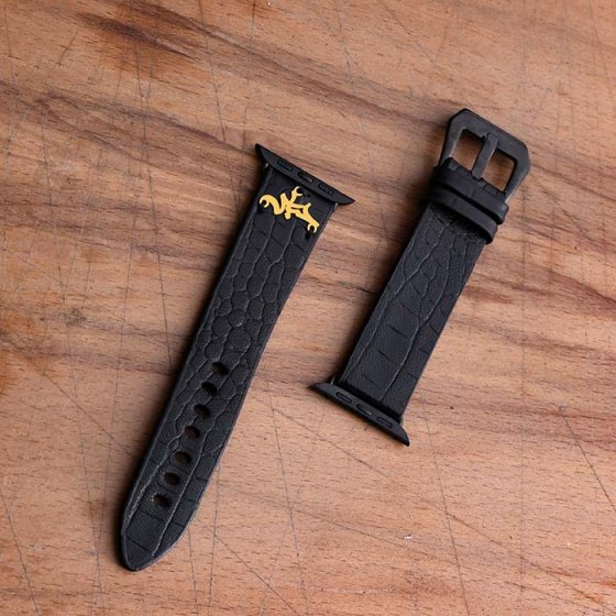 بند اپل واچ چرم با پلاک اسم عباس