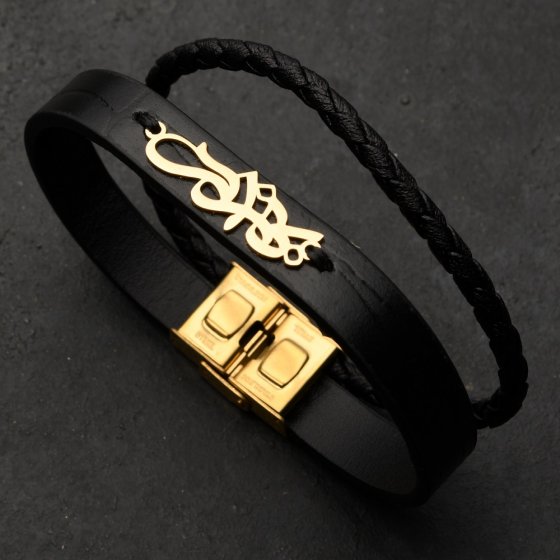 دستبند طلا چرم اسم بهزاد