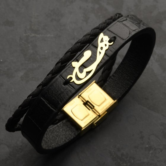 دستبند طلا چرم اسم بهنام