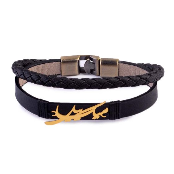 دستبند طلا چرم با اسم میکاییل