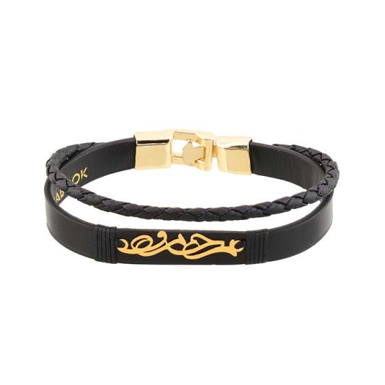 دستبند طلا چرم با پلاک اسم محمود