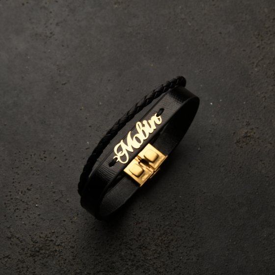 دستبند طلا چرم اسم مبینا