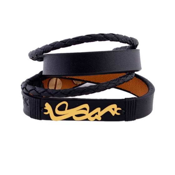 دستبند طلا چرم با پلاک اسم میکا