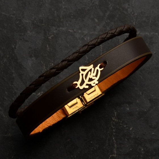 دستبند طلا چرم با پلاک اسم حبیب