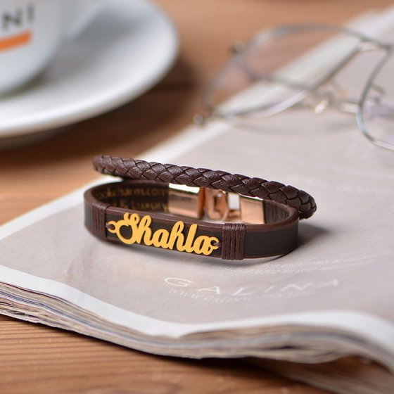 دستبند طلا چرم اسم شهلا