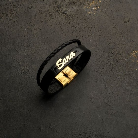 دستبند طلا چرم اسم سارا