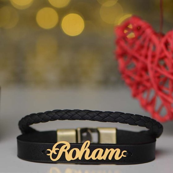 دستبند طلا چرم اسم رهام