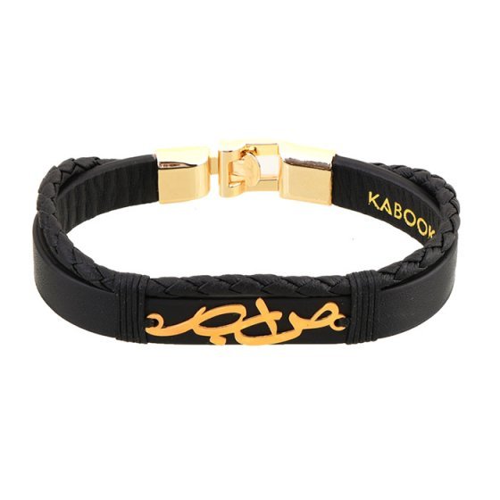 دستبند طلا چرم با پلاک اسم صابر