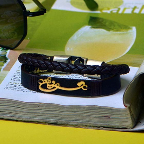 دستبند طلا چرم با پلاک اسم فروغ
