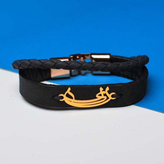 دستبند طلا چرم با پلاک اسم لیلا