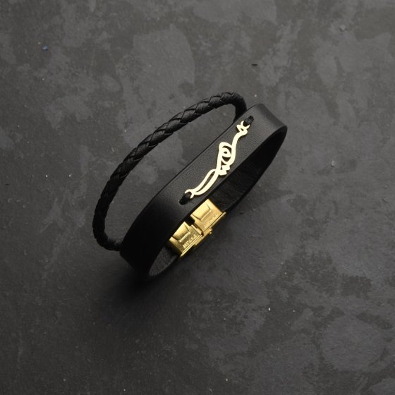 دستبند چرم با پلاک طلا اسم مریم