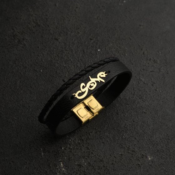 دستبند طلا چرم با اسم مانی