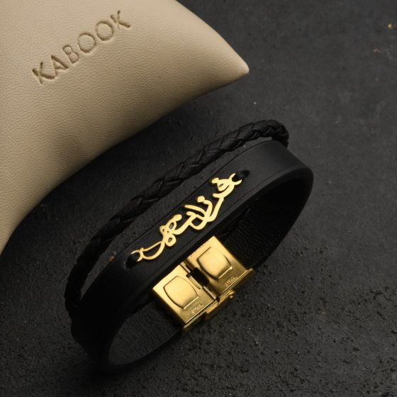 دستبند طلا چرم با پلاک اسم فرزانه