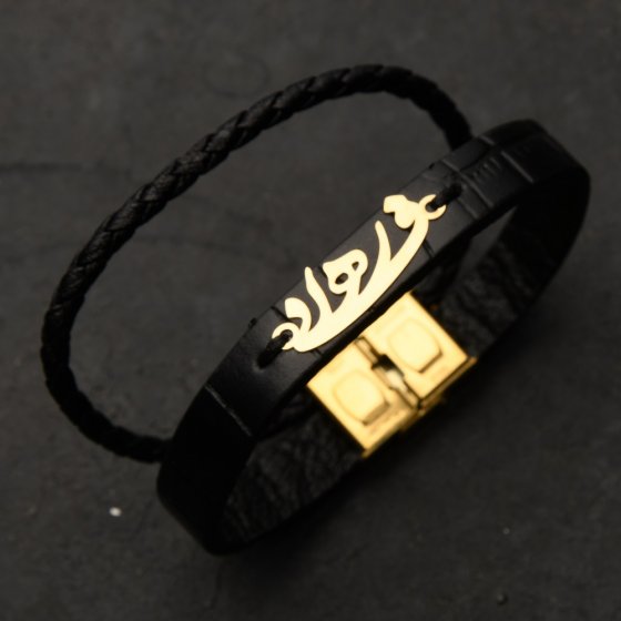 دستبند طلا چرم با پلاک اسم فرهاد
