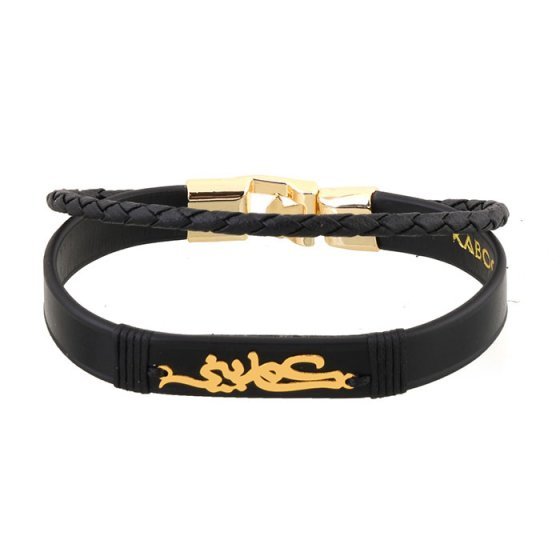 دستبند طلا چرم با پلاک اسم کامبیز