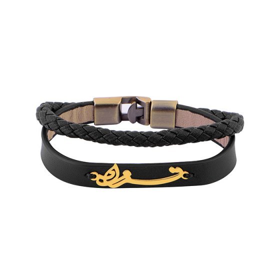 دستبند طلا چرم با پلاک اسم فرزاد