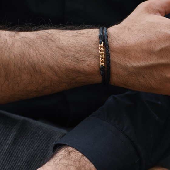 دستبند چرم مردانه طرح کارتیه طلا