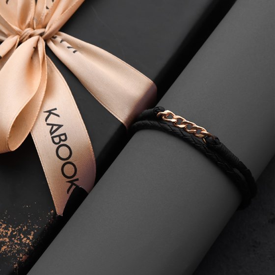 دستبند چرم مردانه طرح کارتیه طلا