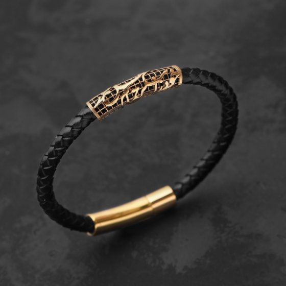 دستبند مردانه طلا فیوژن طرح شعر (خودرا بنگر تمام عالم در توست)