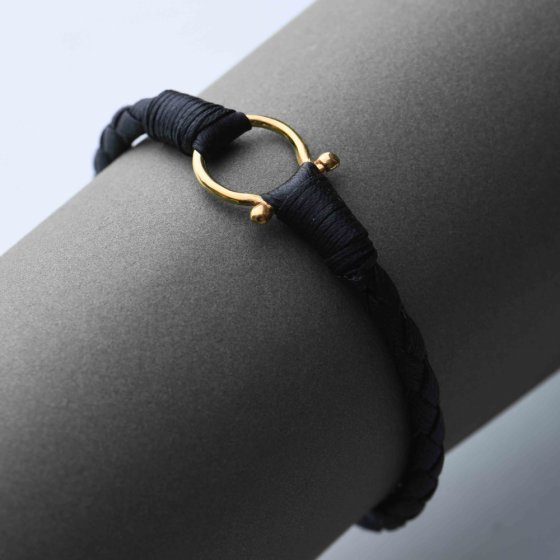 دستبند مردانه طلا چرم طرح امگا