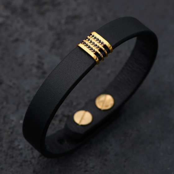 دستبند طلا چرم مردانه طرح میرا