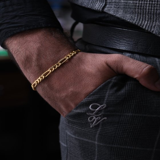 دستبند زنجیری طلا فیگارو مردانه