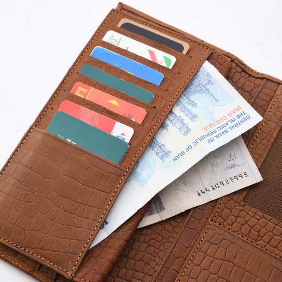 کیف پول کتی چرم عسلی