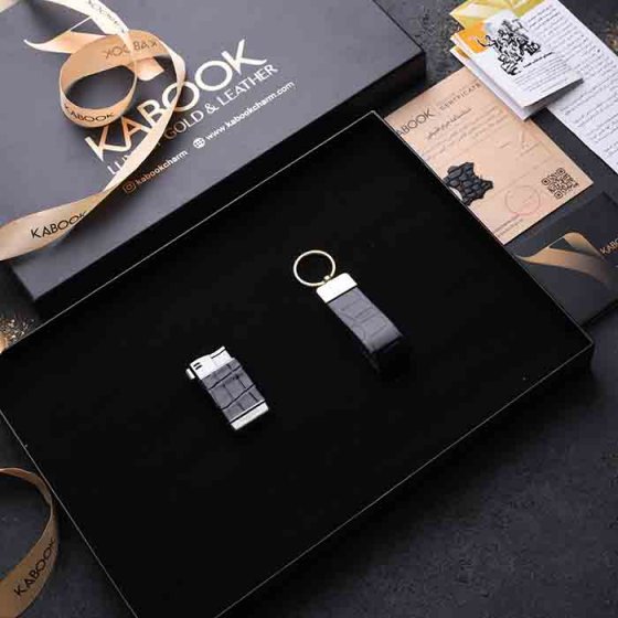 ست هدیه چرم جاکلیدی و فندک مشکی