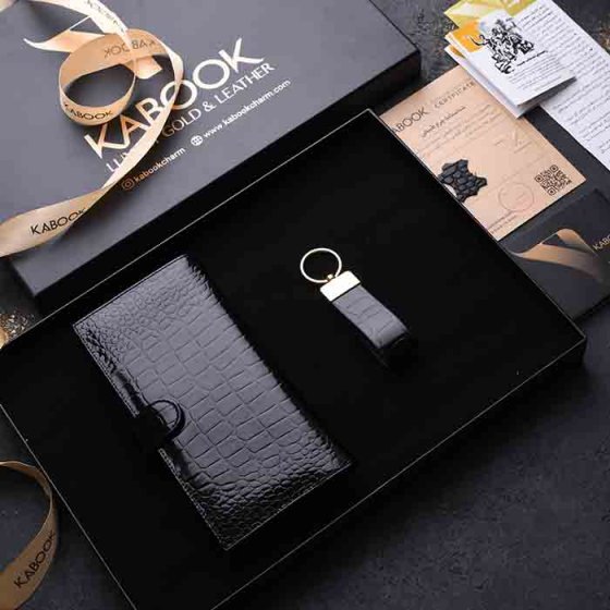 ست هدیه چرم جاکلیدی و کیف موبایل مشکی