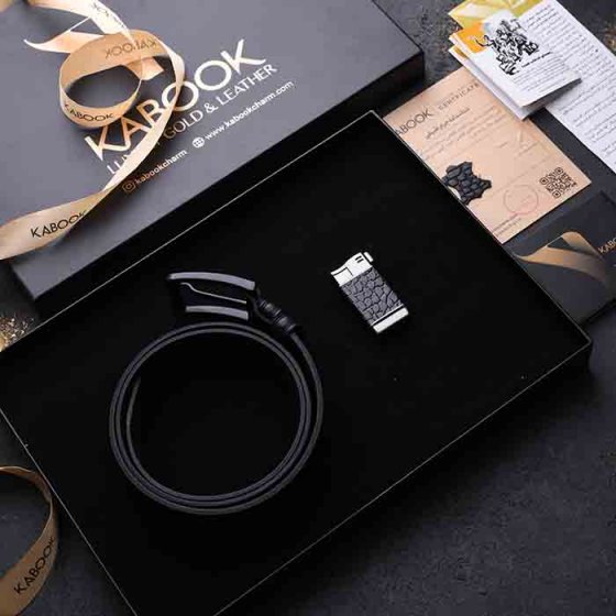 ست هدیه چرم کمربند و فندک مشکی