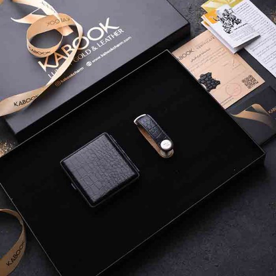 ست هدیه چرم اوربیت کی و جعبه سیگار مشکی