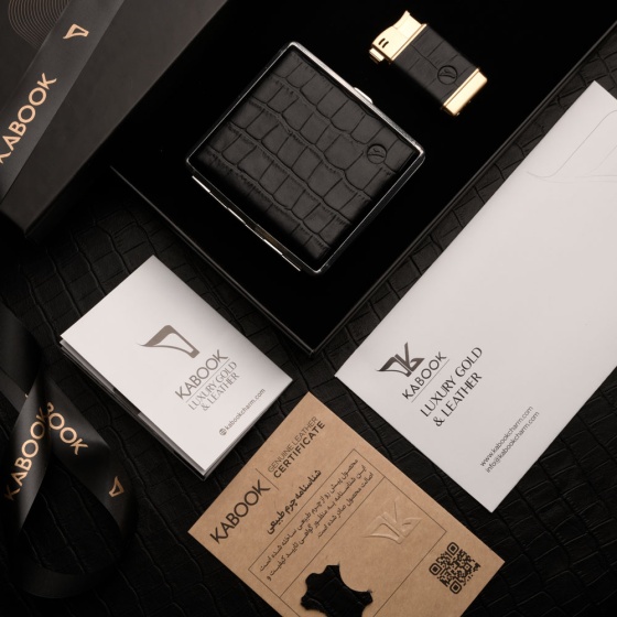 ست هدیه چرم فندک و جعبه سیگار مشکی