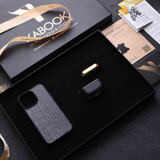 ست هدیه چرم قاب موبایل و قاب ایرپاد مشکی