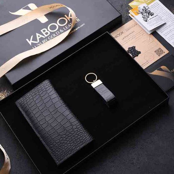 ست هدیه چرم جاکلیدی و کیف کتی مشکی