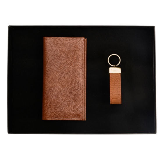 ست هدیه چرم جاکلیدی و کیف کتی عسلی