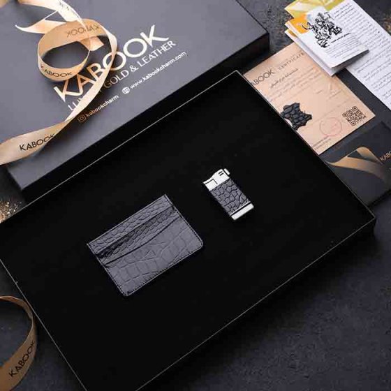 ست هدیه چرم کیف کارت و فندک مشکی