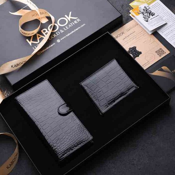 ست هدیه چرم کیف جیبی و کیف موبایل مشکی