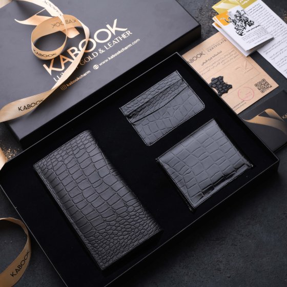 ست هدیه چرم کیف کتی و کیف کارت و کیف جیبی مشکی