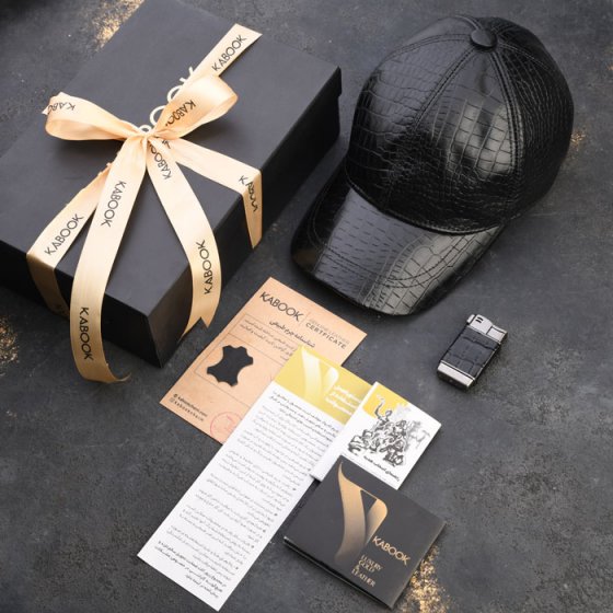 ست هدیه چرم کلاه و فندک مشکی