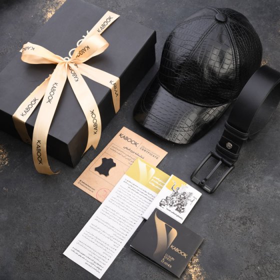 ست هدیه چرم کلاه و کمربند مشکی