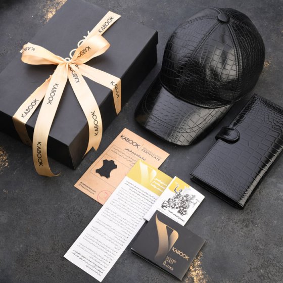 ست هدیه چرم کلاه و کیف موبایل مشکی