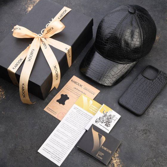 ست هدیه چرم کلاه و قاب موبایل مشکی