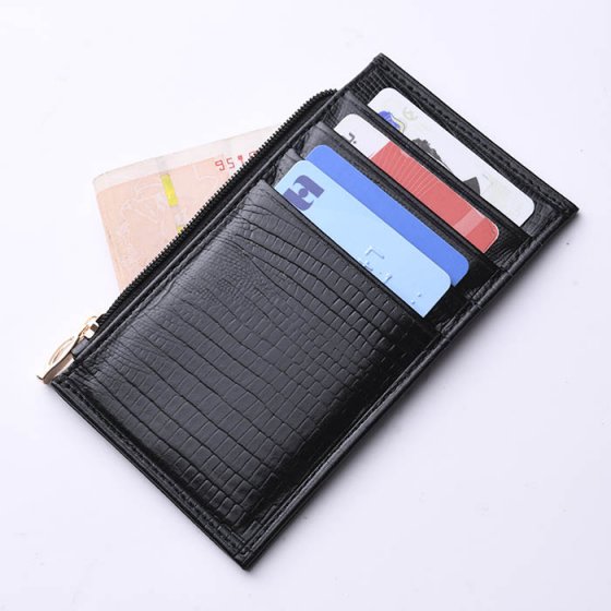 کیف پول زنانه کوچک زیپدار چرم مشکی لیزارد