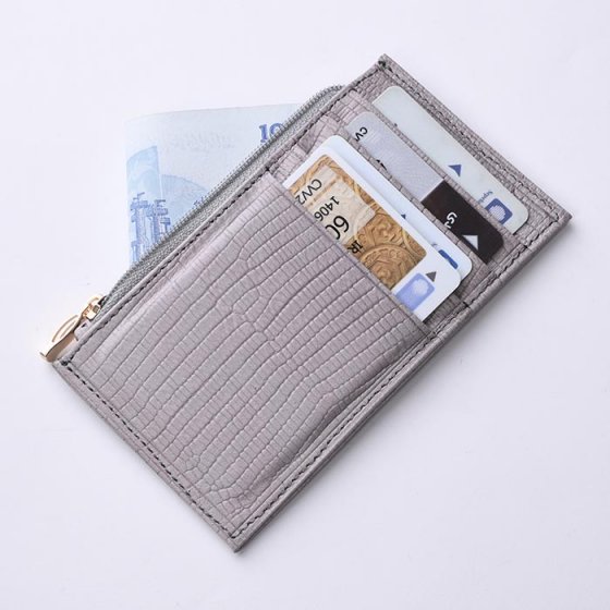 کیف پول زنانه کوچک زیپدار چرم خاکستری