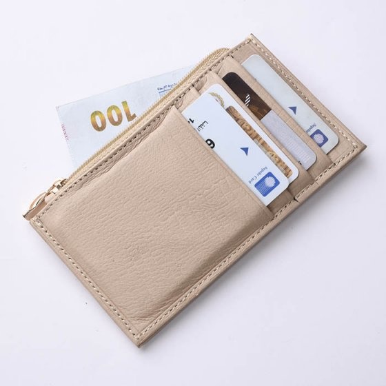 کیف پول زنانه کوچک زیپدار چرم کرم